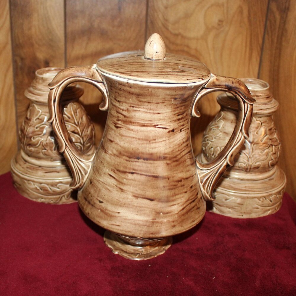Hand Painted Ceramic Greek Urn and Candle Holders
